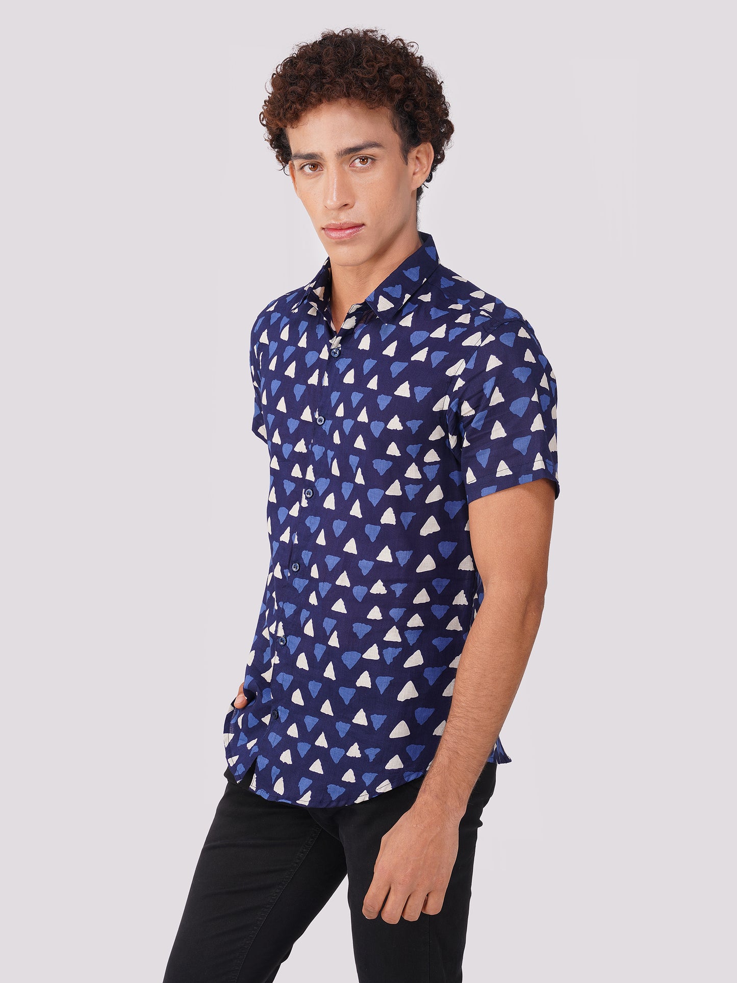 Vastraa Fusion Men's Block Print Cotton Summer Shirt