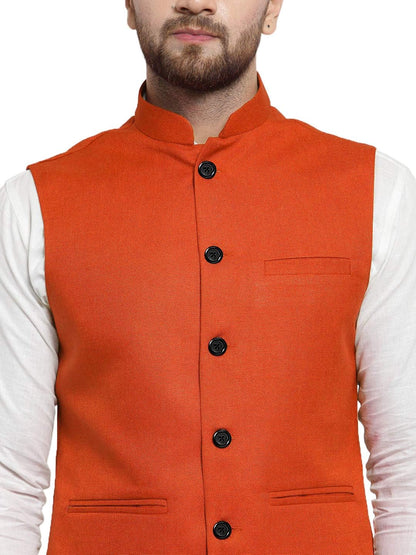Vastraa Fusion Men's Indian Traditional Cotton Solid Nehru Jacket/Waistcoat
