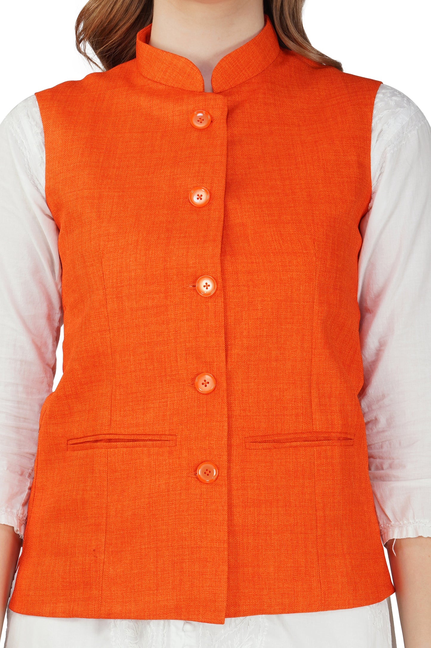 Vastraa Fusion Ladies Modi Jacket / Waistcoat - Plain Solid Colors - Cotton Mix Nehru Jacket