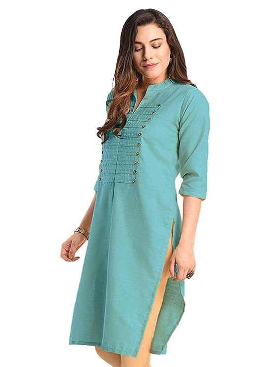 Vastraa Fusion Women's Khadi Yellow Casual Solid Both Side Button Cotton Kurti with Stitched Parallel Matching Stripes