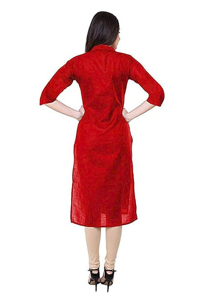 Vastraa Fusion Women Red Embroidered Straight Kurti