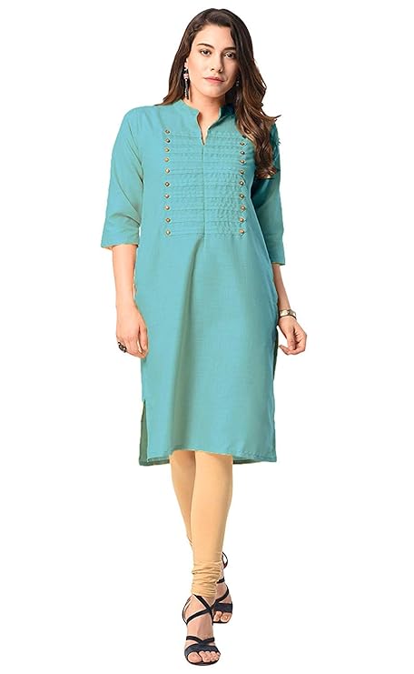 Vastraa Fusion Women's Khadi Yellow Casual Solid Both Side Button Cotton Kurti with Stitched Parallel Matching Stripes
