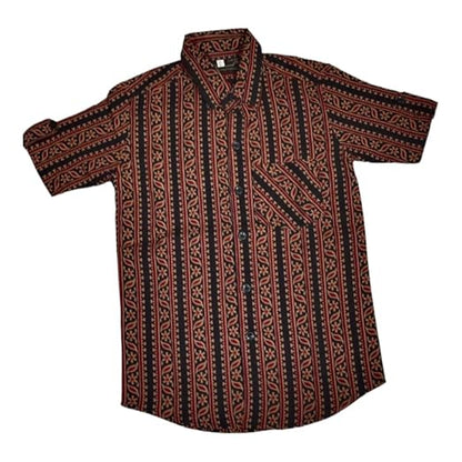 Vastraa Fusion Ikat Print Pure Cotton Spread Collar, Helf Sleeves, Button Shirt Casual Wear For Kid's