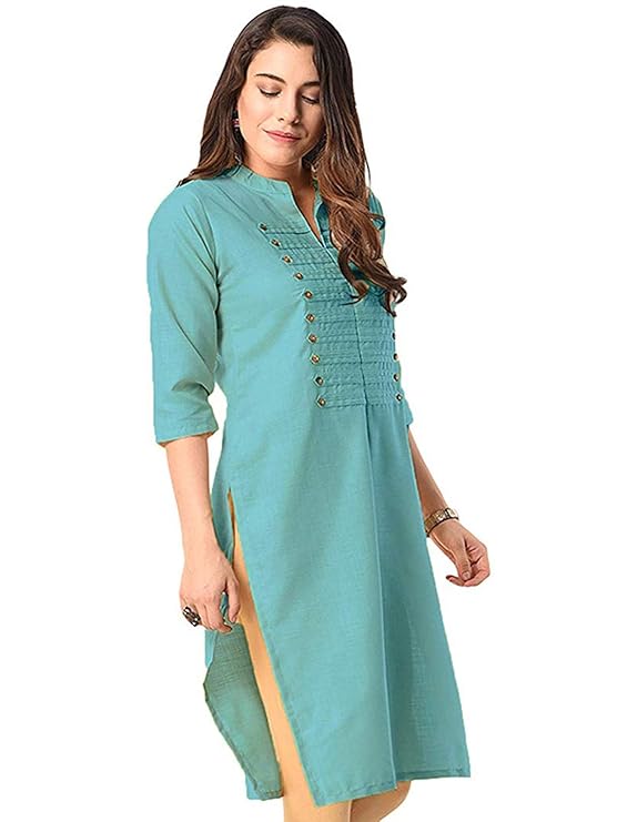 Vastraa Fusion Women's Khadi Yellow Casual Solid Both Side Button Cotton Kurti with Stitched Parallel Matching Stripes