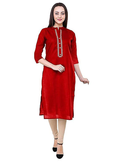 Vastraa Fusion Women Red Embroidered Straight Kurti