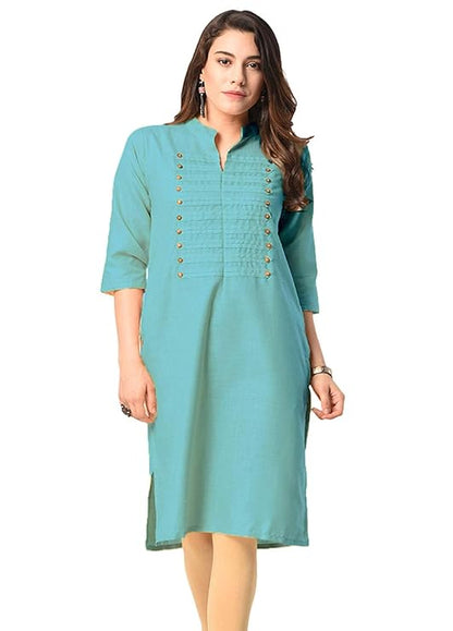 Vastraa Fusion Women's Khadi Yellow Casual Solid Both Side Button Cotton Kurti with Stitched Parallel Matching Stripes