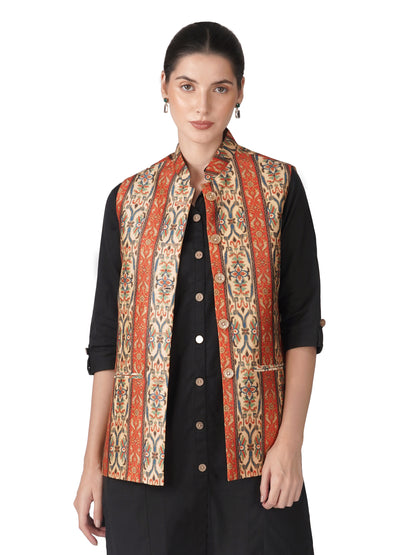 Digital Printed - Mango Silk Nehru Jacket Ladies Modi Jacket / Waistcoat