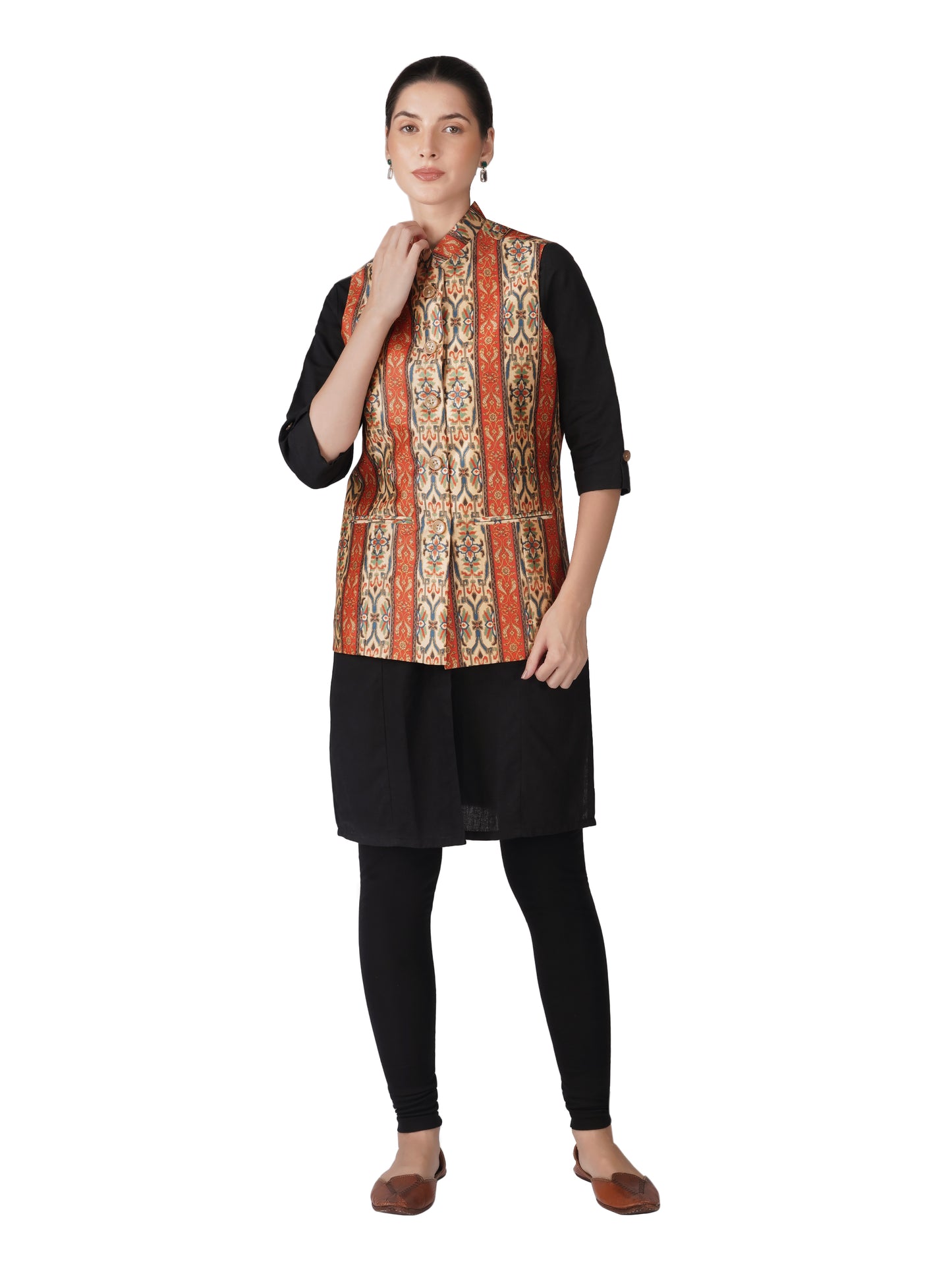 Digital Printed - Mango Silk Nehru Jacket Ladies Modi Jacket / Waistcoat