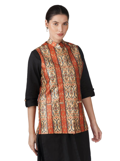 Digital Printed - Mango Silk Nehru Jacket Ladies Modi Jacket / Waistcoat