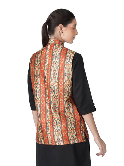 Digital Printed - Mango Silk Nehru Jacket Ladies Modi Jacket / Waistcoat