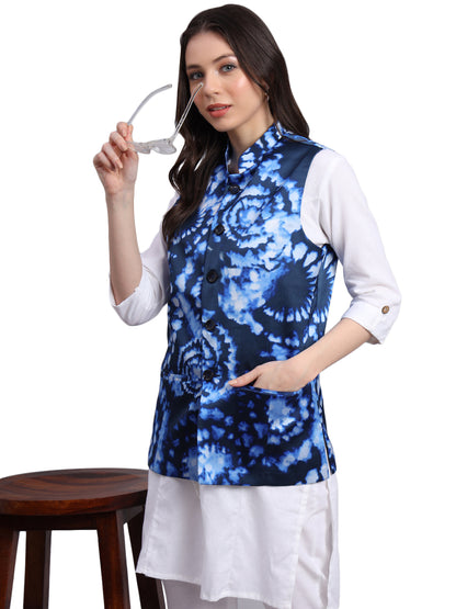 Women's Satin Printed Nehru Jacket Waistcoat