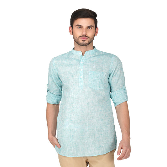 Vastraa Fusion Khadi Short Kurta For Men Casual Solid Pattern Short Kurta