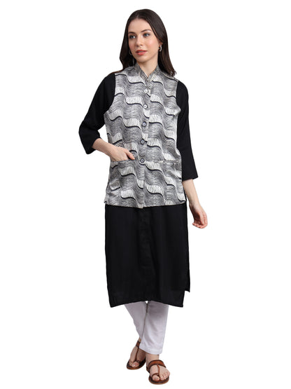 Women's Satin Printed Nehru Jacket Waistcoat