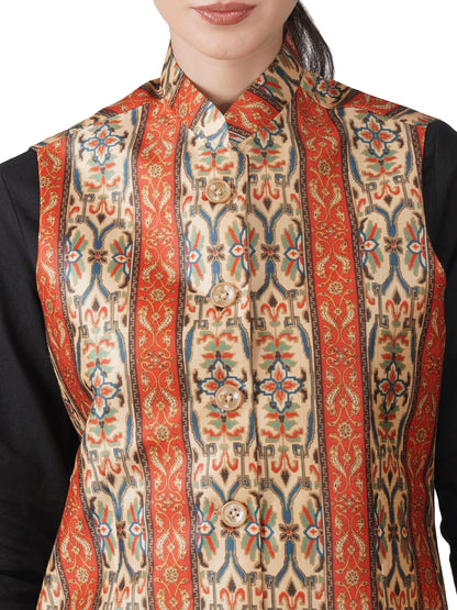 Digital Printed - Mango Silk Nehru Jacket Ladies Modi Jacket / Waistcoat