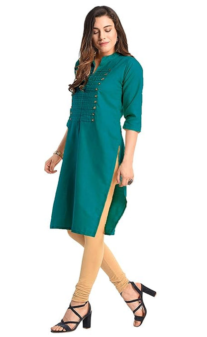 Vastraa Fusion Women's Khadi Yellow Casual Solid Both Side Button Cotton Kurti with Stitched Parallel Matching Stripes