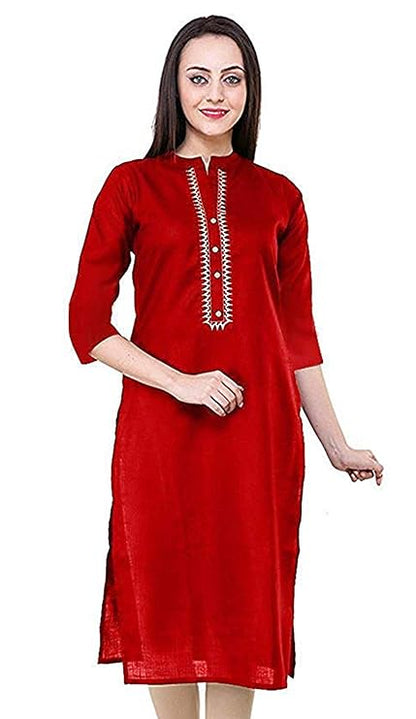 Vastraa Fusion Women Red Embroidered Straight Kurti