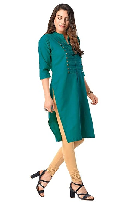 Vastraa Fusion Women's Khadi Yellow Casual Solid Both Side Button Cotton Kurti with Stitched Parallel Matching Stripes