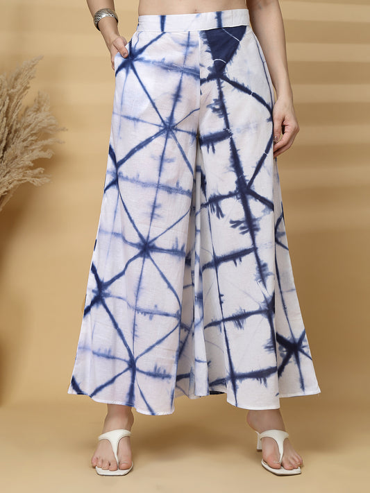 Vastraa Fusion Women Cotton Tie-Dye Wide-Leg Palazzo with Both Side Pockets