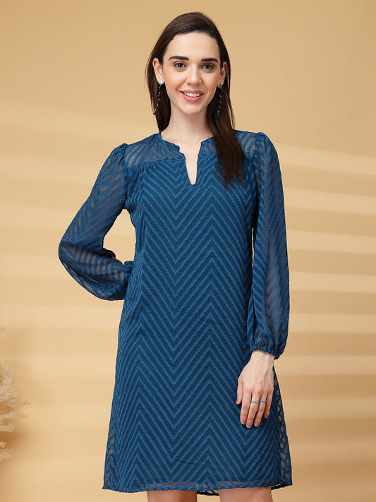 Vastraa Fusion Women's Georgette A-Line Dress with Cotton Lining Chevron Pattern