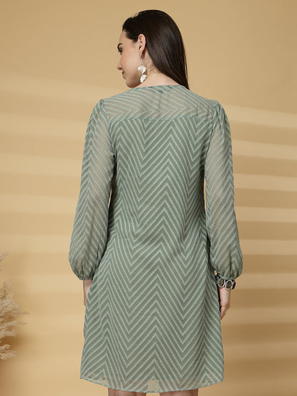 Vastraa Fusion Women's Georgette A-Line Dress with Cotton Lining Chevron Pattern