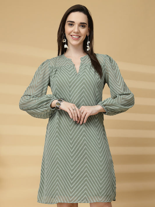 Vastraa Fusion Women's Georgette A-Line Dress with Cotton Lining Chevron Pattern