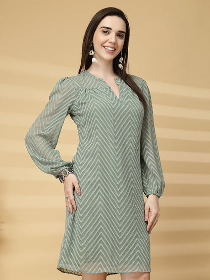 Vastraa Fusion Women's Georgette A-Line Dress with Cotton Lining Chevron Pattern