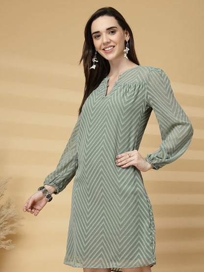 Vastraa Fusion Women's Georgette A-Line Dress with Cotton Lining Chevron Pattern