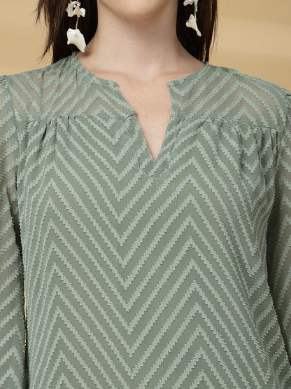 Vastraa Fusion Women's Georgette A-Line Dress with Cotton Lining Chevron Pattern