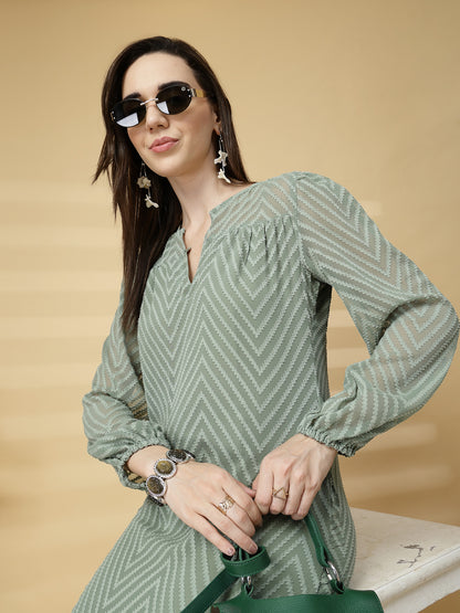 Vastraa Fusion Women's Georgette A-Line Dress with Cotton Lining Chevron Pattern