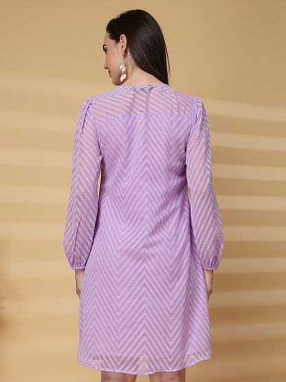 Vastraa Fusion Women's Georgette A-Line Dress with Cotton Lining Chevron Pattern