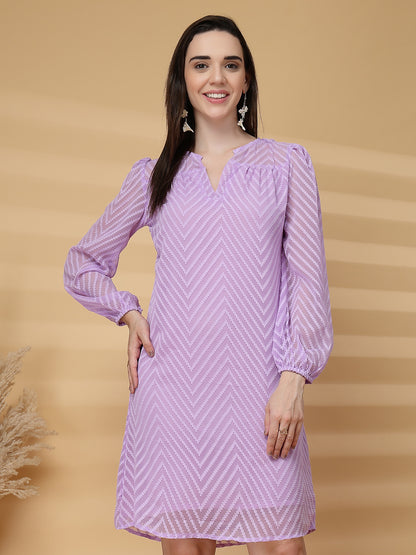 Vastraa Fusion Women's Georgette A-Line Dress with Cotton Lining Chevron Pattern