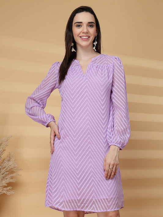 Vastraa Fusion Women's Georgette A-Line Dress with Cotton Lining Chevron Pattern