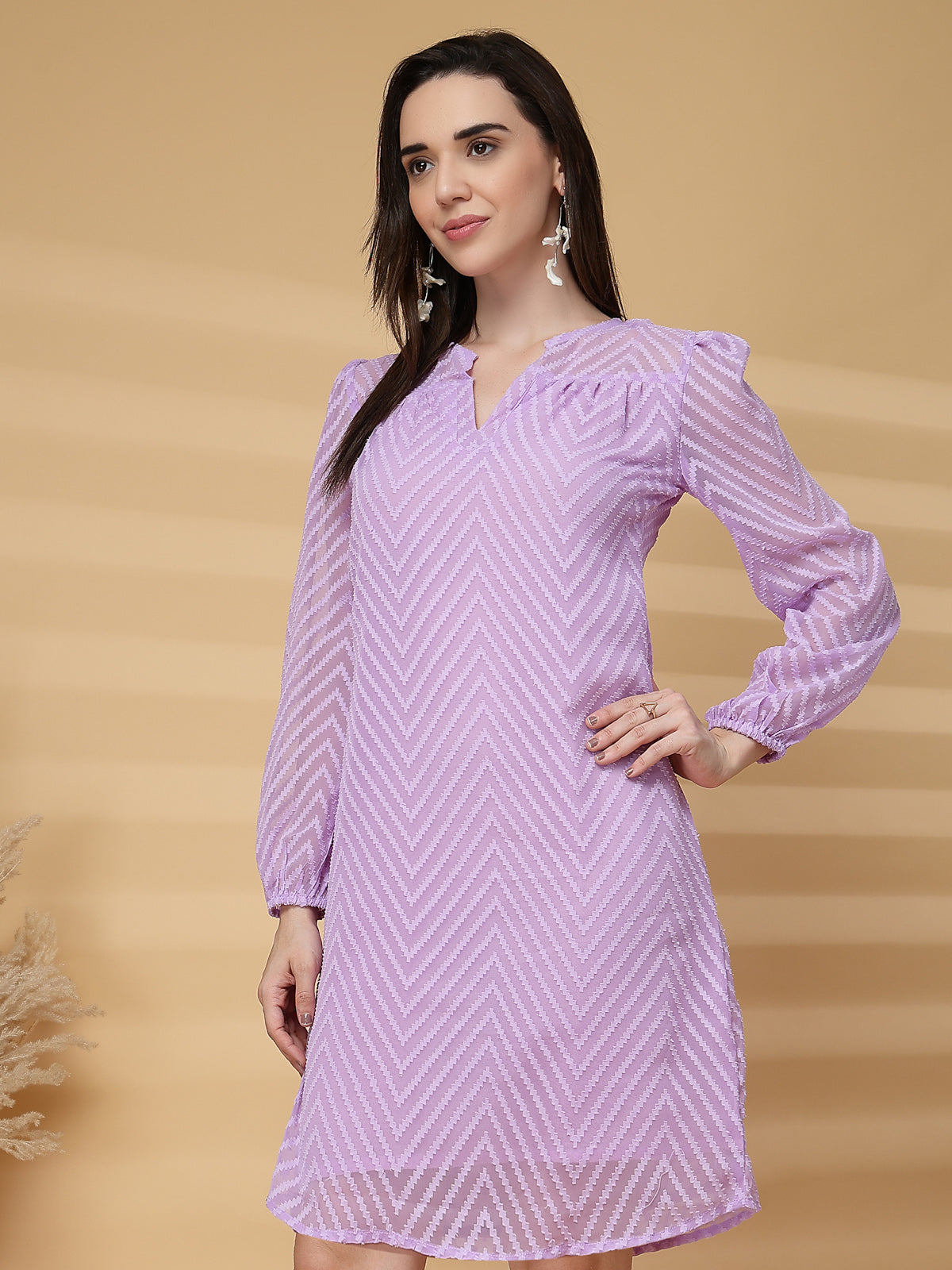Vastraa Fusion Women's Georgette A-Line Dress with Cotton Lining Chevron Pattern