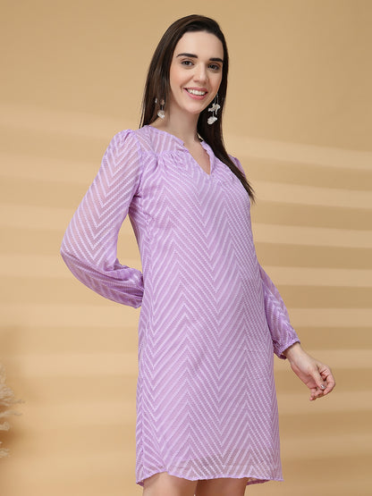 Vastraa Fusion Women's Georgette A-Line Dress with Cotton Lining Chevron Pattern