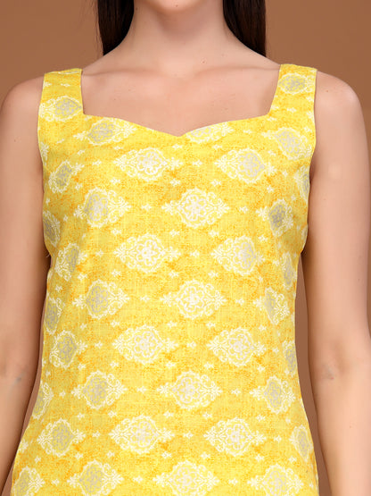 Women Floral Print Sleeveless Straight Kurti