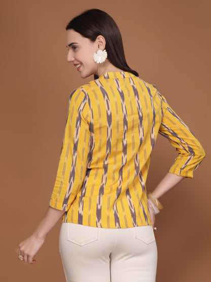 Vastraa Fusion Women's Solid Mandarin Collar 3/4 Sleeve Casual Shirt Lightweight Cotton Top