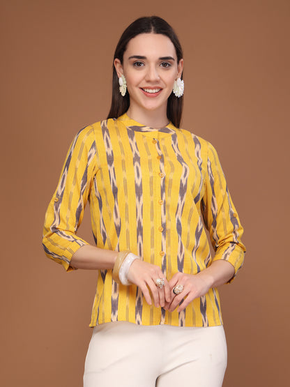 Vastraa Fusion Women's Solid Mandarin Collar 3/4 Sleeve Casual Shirt Lightweight Cotton Top