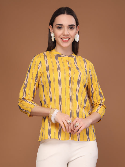 Vastraa Fusion Women's Solid Mandarin Collar 3/4 Sleeve Casual Shirt Lightweight Cotton Top