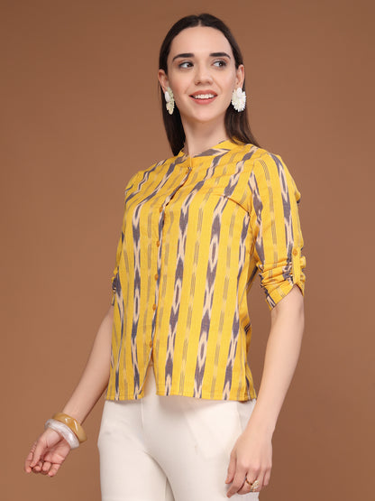 Vastraa Fusion Women's Solid Mandarin Collar 3/4 Sleeve Casual Shirt Lightweight Cotton Top