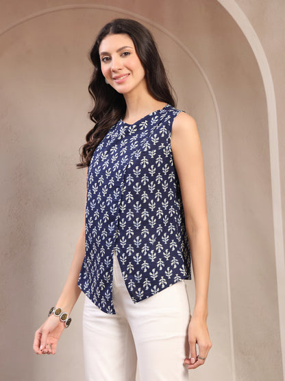 Vastraa Fusion Cotton Women's Stylish Fashion Casual Sleeveless Boat Neck Keyhole Back Top