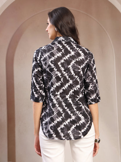 Vastraa Fusion Women’s Printed Casual Shirt Top |Abstract Print Casual Wear | Collared Neck | 3/4 Sleeve Regular Fit Top