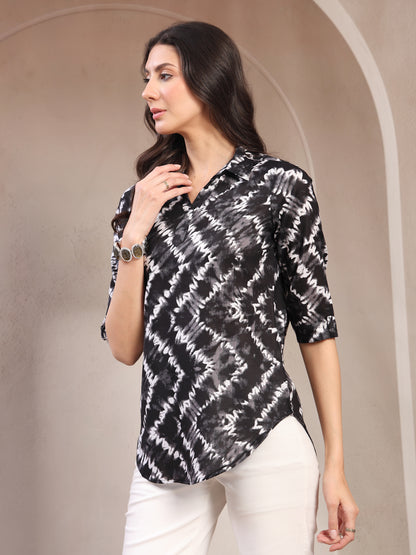 Vastraa Fusion Women’s Printed Casual Shirt Top |Abstract Print Casual Wear | Collared Neck | 3/4 Sleeve Regular Fit Top