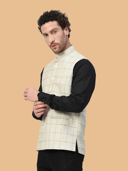 Vastraa Fusion Men's Traditional Woolen Nehru Jacket Modi Waistcoat