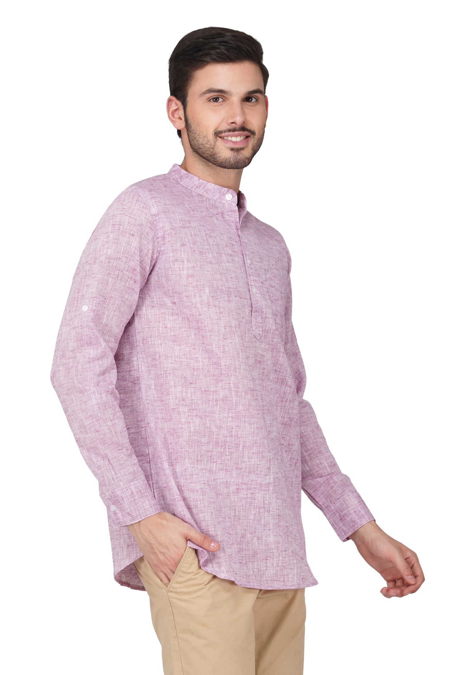 Vastraa Fusion Khadi Short Kurta For Men Casual Solid Pattern Short Kurta