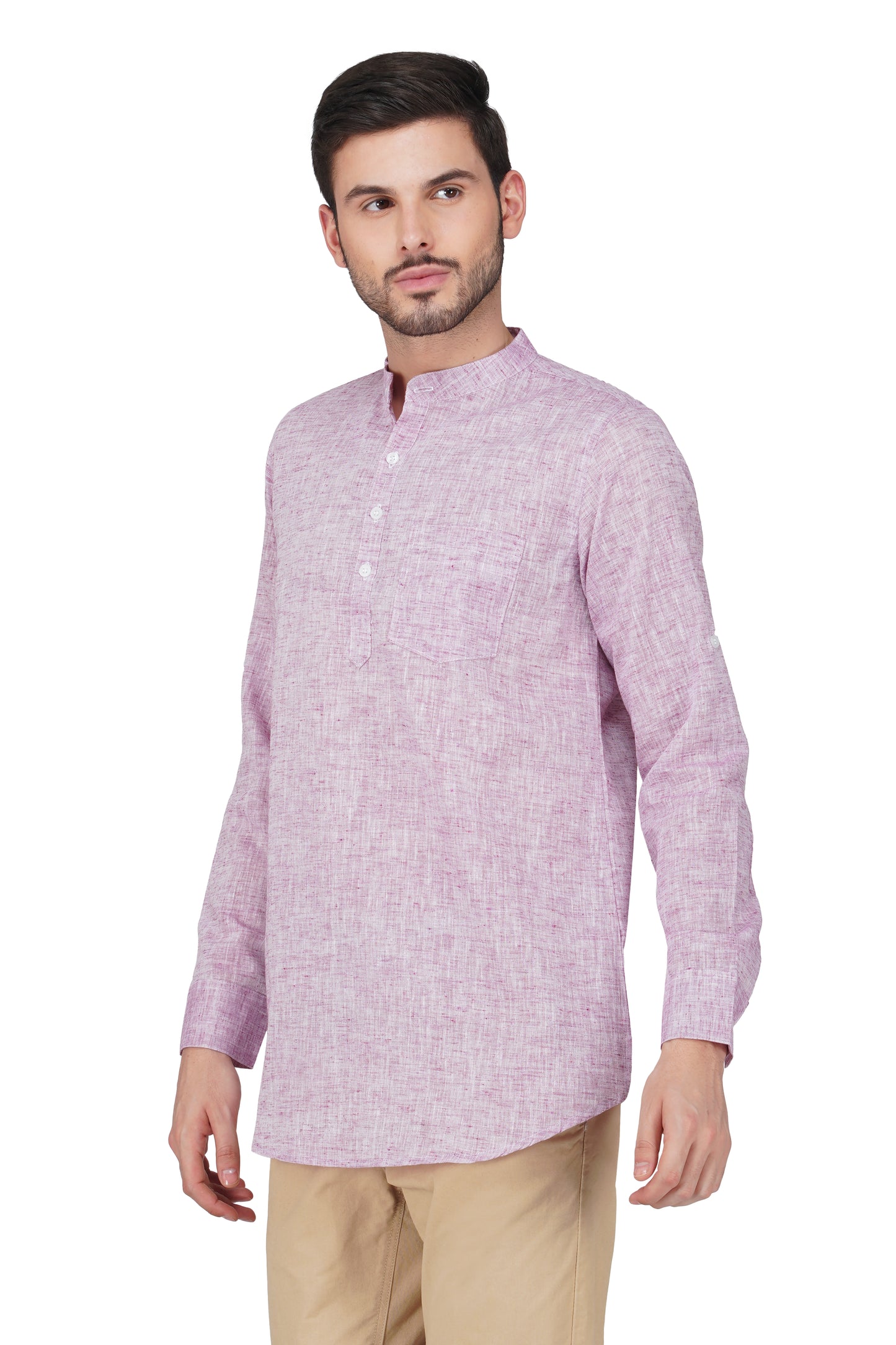 Vastraa Fusion Khadi Short Kurta For Men Casual Solid Pattern Short Kurta