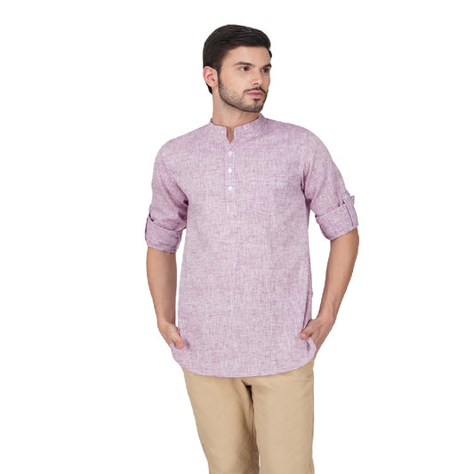 Vastraa Fusion Khadi Short Kurta For Men Casual Solid Pattern Short Kurta