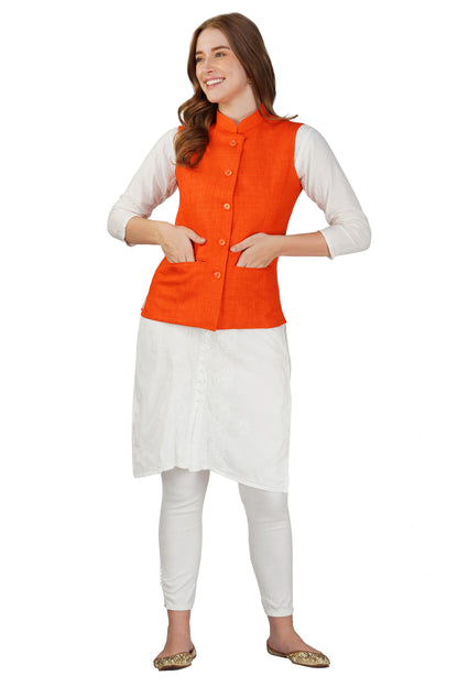 Vastraa Fusion Ladies Modi Jacket / Waistcoat - Plain Solid Colors - Cotton Mix Nehru Jacket