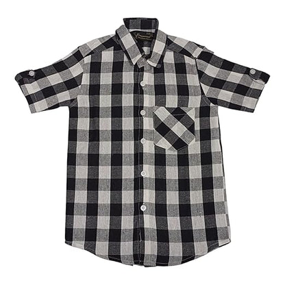 Vastraa Fusion Ikat Print Pure Cotton Spread Collar, Helf Sleeves, Button Shirt Casual Wear For Kid's