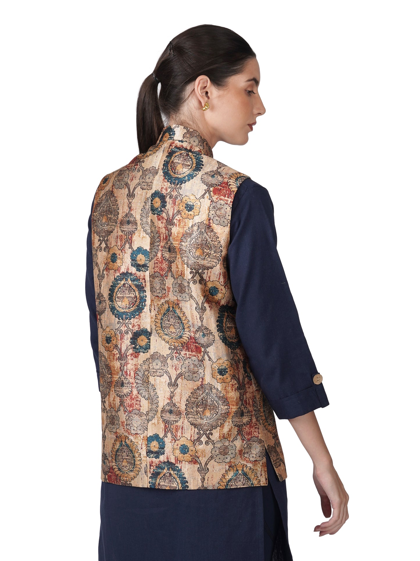 Digital Printed - Mango Silk Nehru Jacket Ladies Modi Jacket / Waistcoat