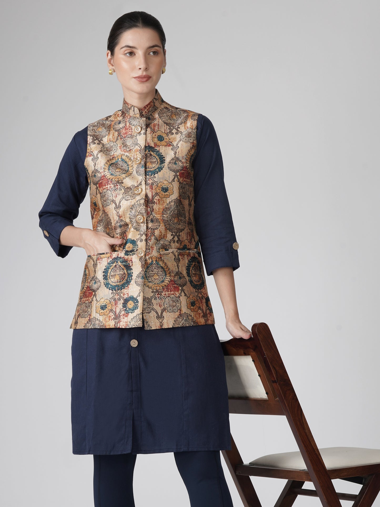 Digital Printed - Mango Silk Nehru Jacket Ladies Modi Jacket / Waistcoat